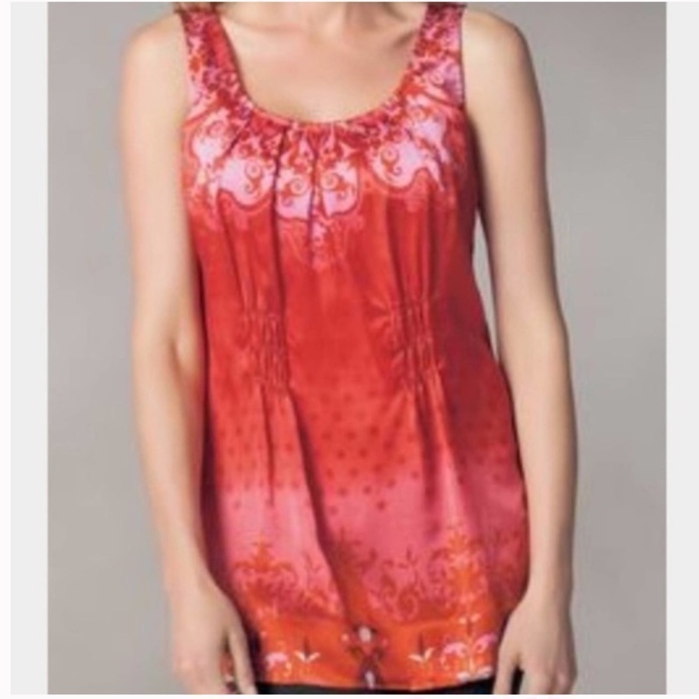 Cabi True Love Pink & Red Silk Sleeveless Blouse